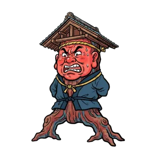 顔のついた太い大黒柱